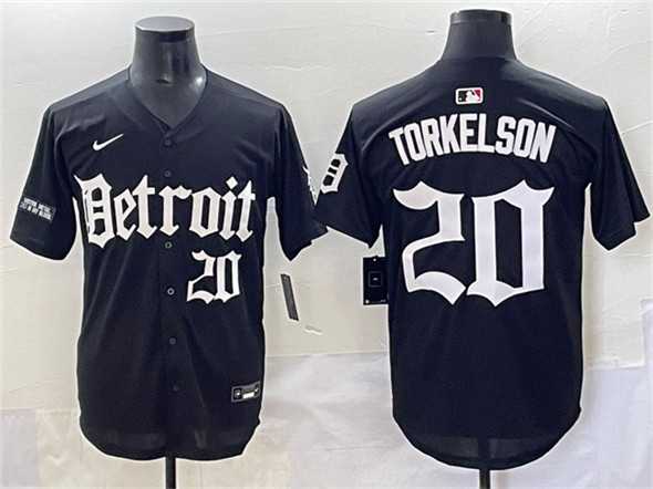 Mens Detroit Tigers #20 Spencer Torkelson Black Motor Gothic Edition Vapor Premier Limited Stitched Jersey